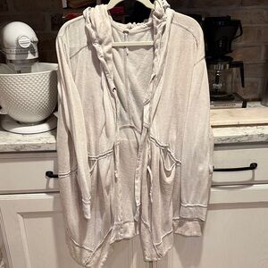 Free People Casual Cream Hooded Cardigan